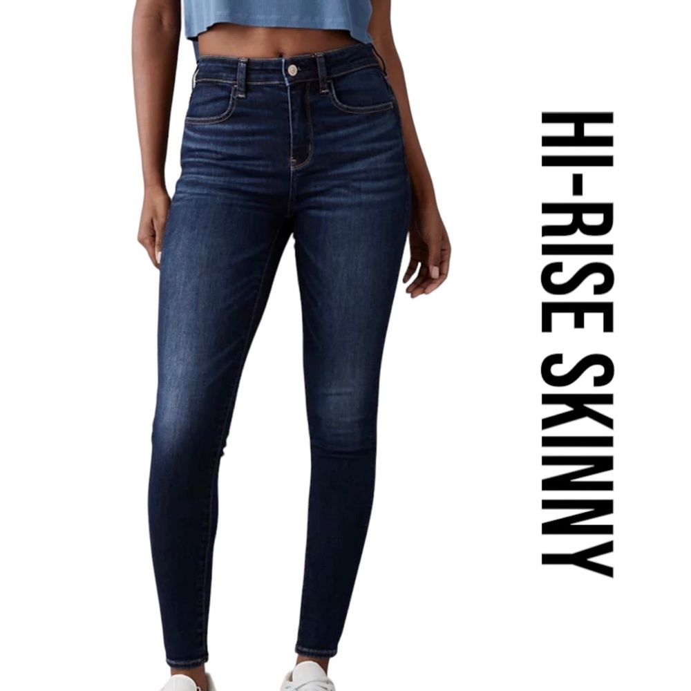 American Eagle Outfitters Hi-Rise Skinny Jean Sz 12 Long Stretch Dark Blue Denim